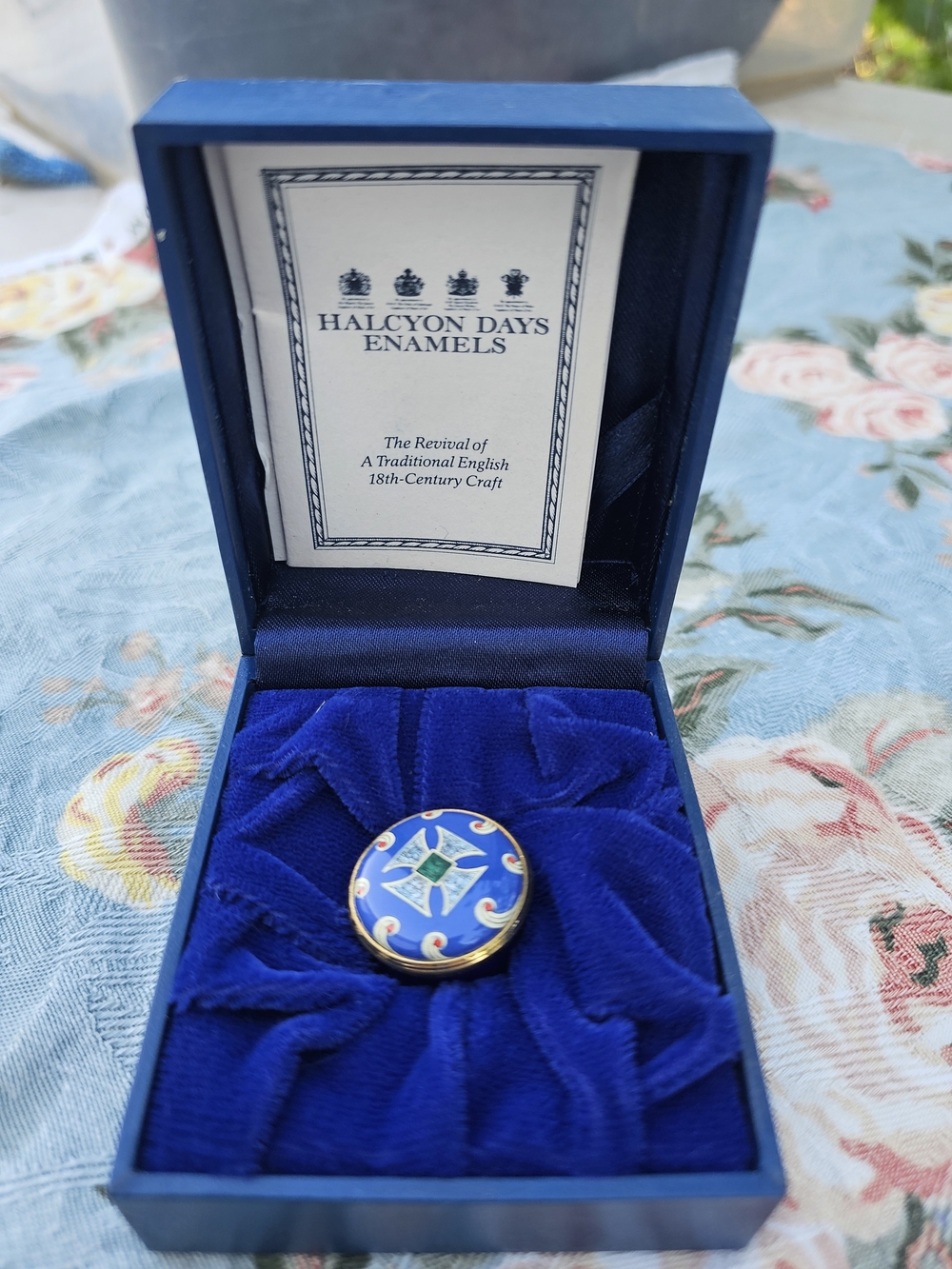 Halcyon Days Enamel Blue & Gold Round Trinket Box